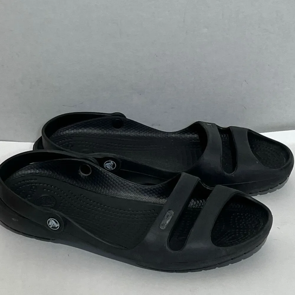Crocs Cleo II‎ Double Strap Adjustable Sandals Black Womens Size 4 Slides